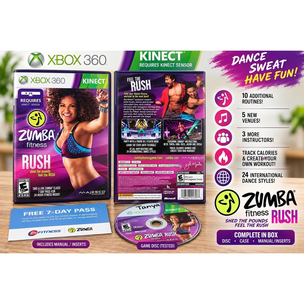 Zumba Fitness Rush Xbox 360 Kinect Game Complete with Manual CIB